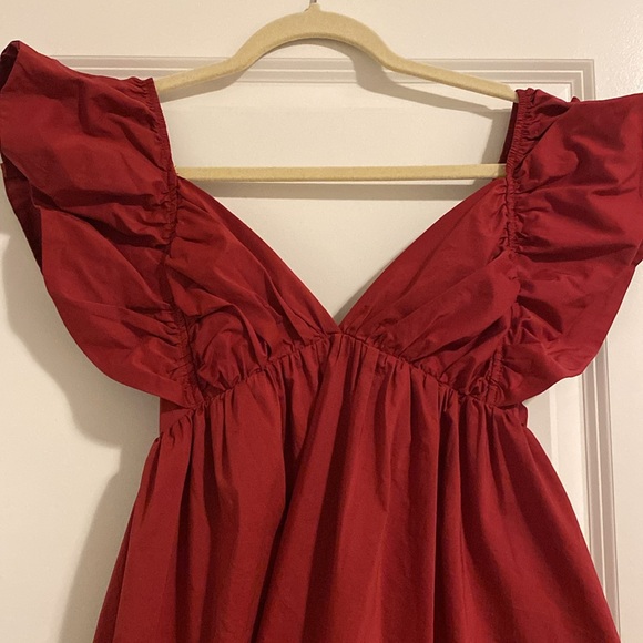 Red Puff Sleeve Dress - Picture 2 of 5